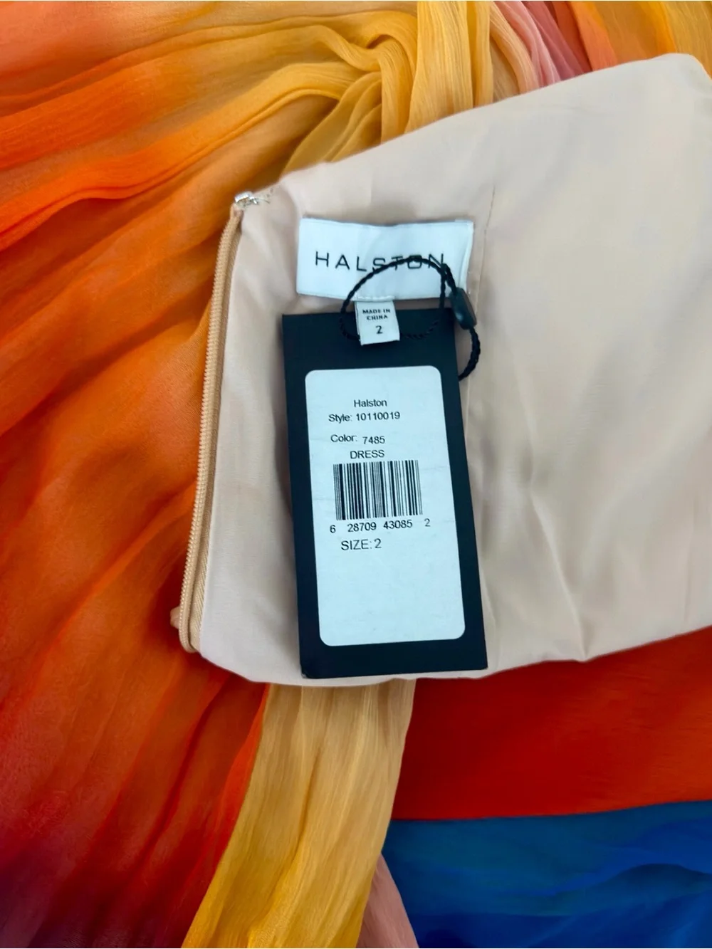 HALSTON Stacia Crinkle Chiffon A-Line Watercolor Ombre Chiffon Maxi Dress